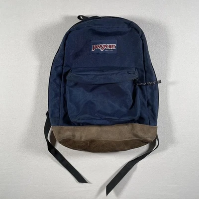 Vintage JanSport Suede Bottom Backpack Navy Blue Canvas Made In USA Classic 90s - Image 1 of 4