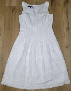 Jones Wear 100% Cotton White Eyelet Sleeveless Lined Dress Pockets Women's Sz 8 - Picture 1 of 12