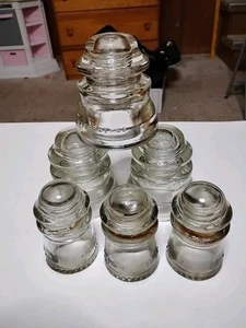 Lot of 6 -Hemingray Clear Glass Insulators (3) #45 No Chips & (3) #41- 1 Chip - Picture 1 of 18