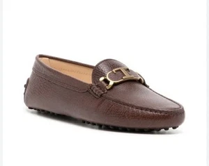 Tod’s T-logo Leather Loafers Chocolate Brown Size 40.5 EU Made In Italy Shoes - Picture 1 of 16