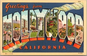 HOLLYWOOD, California Large Letter Greetings Postcard / Curteich Linen - 1936 - Picture 1 of 2