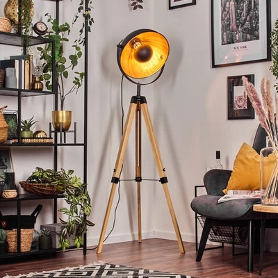 HOFSTEIN Stehleuchte skandinavisches Design, Holz, Naturfarben Boho-Style Stehlampe Rund