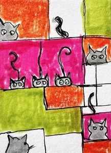 Tarjeta de arte en miniatura original ACEO pintura gato de Carole Collins M29 - Imagen 1 de 1
