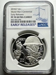 2018-P  1$ SILVER  WW1 CENTENNIAL NGC  PF70 ULTRA CAMEO  EARLY RELEASES - Picture 1 of 2