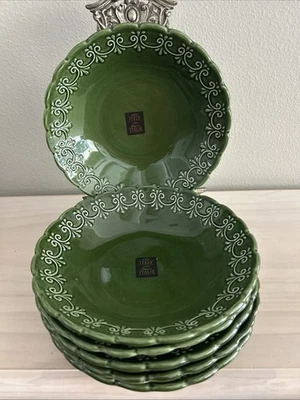 "6 x Tazones de cena de pasta Maioliche Jessica verde Italia vacaciones de Navidad 9,25""" Foto 1 de 3