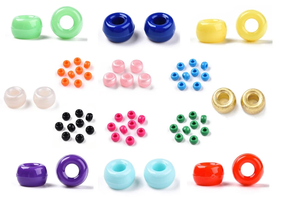 100 x Pony Barrell Beads 6x9mm Lots of Colours Opaque Glitter Pearlised Crafts - Image 1 of 1