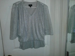 MSK Silber Metallic Schlitzärmel Fledermausärmel Top Größe Large - Bild 1 von 3