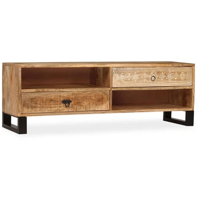  Mueble TV Mango Natural Madera Maciza Mango y Acero Mediano Foto 1 de 4