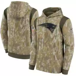 New England Patriots NFL 2021 Nike Men's Camo Salute To Service Pullover Hoodie - Picture 1 of 12
