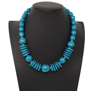 VTG 70s 80s Necklace Graduated Round & Disc Acrylic Beads Turquoise Teal 18" - Picture 1 of 5