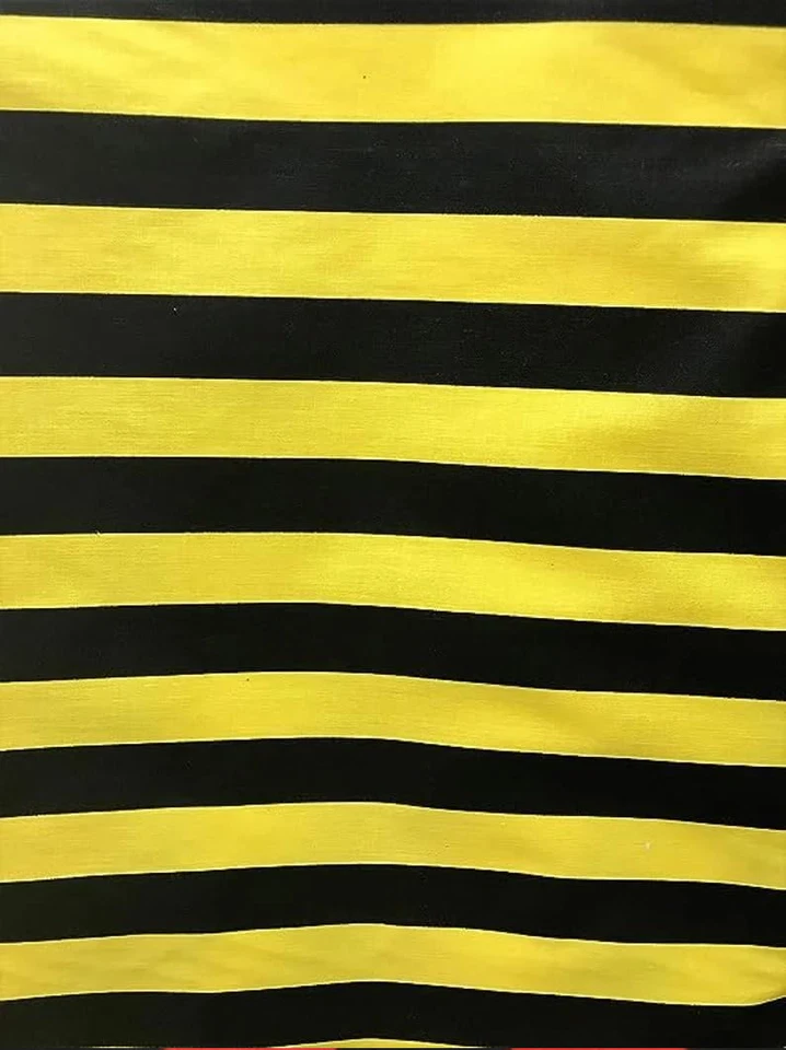 Estampado de tela de polialgodón a rayas de una pulgada negro amarillo 58" de ancho VENDIDO POR YARDA Foto 1 de 1