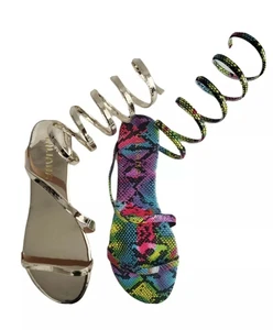 Liliana Lizzo-2 Flat Ankle Wrap Sandal Multicolor Snake - Gold