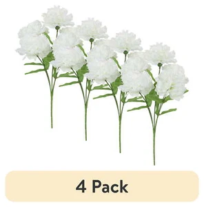 (4 pack) 13-inch Artificial Silk White 5 Heads Carnation Flowers Pick, - Picture 1 of 9