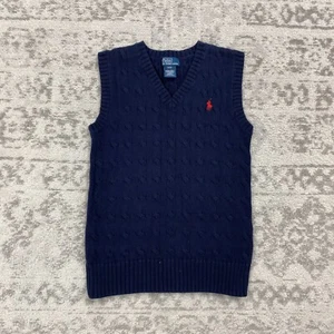 Polo Ralph Lauren Sweater Vest Kids Navy Blue V Neck Knit Vest Size Small 8 - Picture 1 of 6