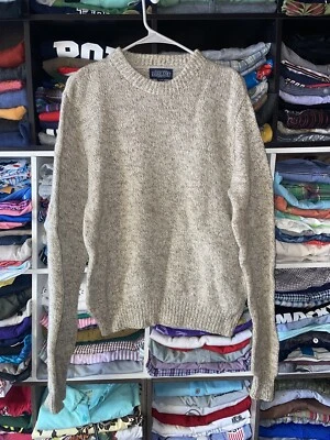 Vintage Lands End Sweater Women L Tan Oatmeal Heather Wool Knit 90s Grandma READ - Image 1 of 4
