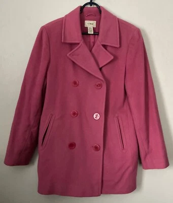 LL Bean Wool Insulated Pea Coat Raspberry 14 Woman's EXC Pink Double Breasted - Image 1 of 4