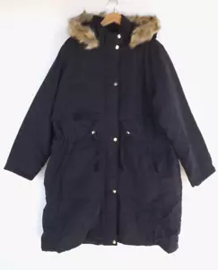 New Autograph Jacket 20 Black Anorak Drawstring Faux Fur Hood Longline Coat - Picture 1 of 9
