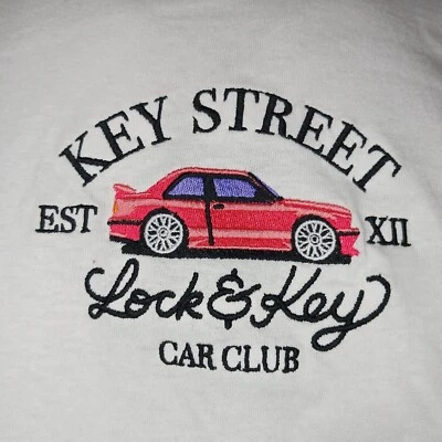 Key Street Lock and Key Car Club Short Sleeve Mens T Shirt White New Size Large - Image 1 of 4