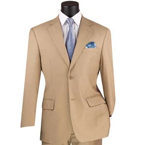 VINCI Men's Light Beige 2-Button Suit w/ Adjustable Waistband, Reg-Fit - NEW - Picture 1 of 3