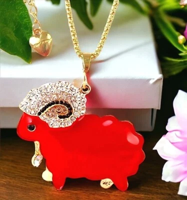Gold-plated white crystal red sheep pendant necklace - Image 1 of 4