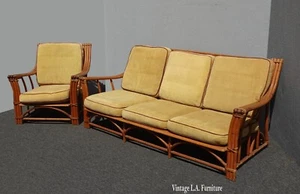 Vintage Mid Century Modern Bamboo Rattan Sofa and Chair - Picture 1 of 12