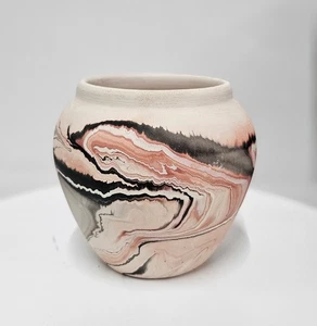 Vintage Nemadji Pottery Vase USA Native American Swirl Marbled Ceramic Art Pot - Picture 1 of 8