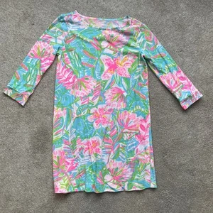Lilly Pulitzer Shirt Dress Girls Large 10-12 Floral Pink Preppy Colorful Light - Picture 1 of 5