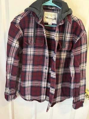 American Eagle Shacket Hoodie Mens Small Red Plaid Flannel Shirt Jacket - Image 1 of 4
