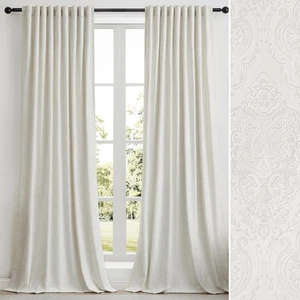 Velvet Curtains 84 Inch Long 2 Panels, Cream Ivory Vintage Drapes Floral Embo... - Picture 1 of 8