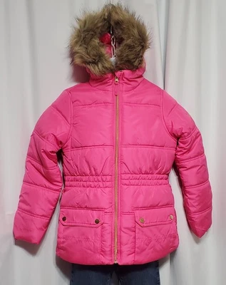 Hawke & Co Girl's Puffer Coat W/ Faux Fur Hood Pink NWOT Size 14 - Image 1 of 4