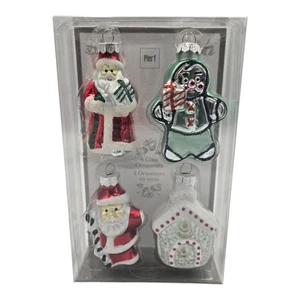 PIER 1 Set of 4 Glass Christmas ORNAMENTS Santa Gingerbread Church New In Box - Picture 1 of 6
