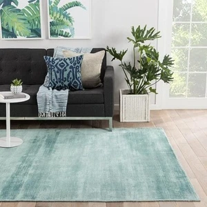 Handloom Solid Blue Area Rug (9' X 12') Viscose Handmade Design Area Rug Hall - Picture 1 of 4