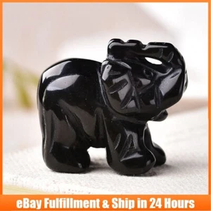 Natural Quartz Black Obsidian Crystal Carved Elephant Healing Reiki Gemstone US - Picture 1 of 12