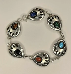Bracciale Navajo Argento Sterling Kathleen Chavez Orso Artiglio Scatola Ombra Vintage - Foto 1 di 6