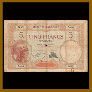 New Caledonia / Noumea 5 Francs, 1926 P-36a Serie R 52 Indochina Cir - Picture 1 of 2