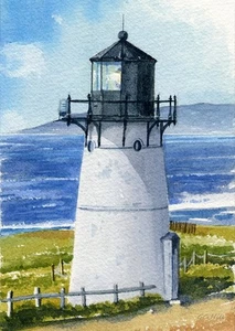 Point Montara Leuchtturm Hostel Kalifornien mattiert Aquarell Kunstdrucke - Bild 1 von 2