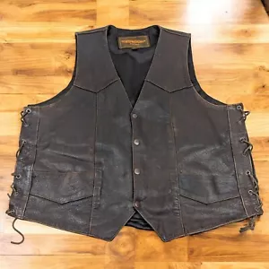 Unik Premium Brown Leather Snap Buttoned Vest Size 46 XL Men’s Braided Sides - Picture 1 of 12