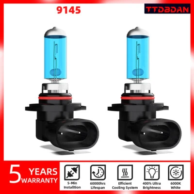 9145/9140/H10 Halogen Headlight Bulbs Kit Fog Light Beam White Bright 6000K - Image 1 of 4