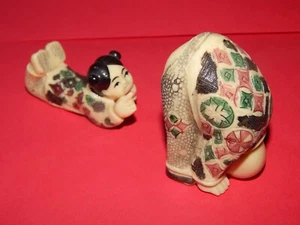 Vintage Japanese Hand Carved Folkart Figures Woman Pointing To Man's Privates - Picture 1 of 17