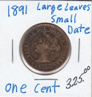1891 Canada Large Cent Coin   C3 - Image 1 of 2