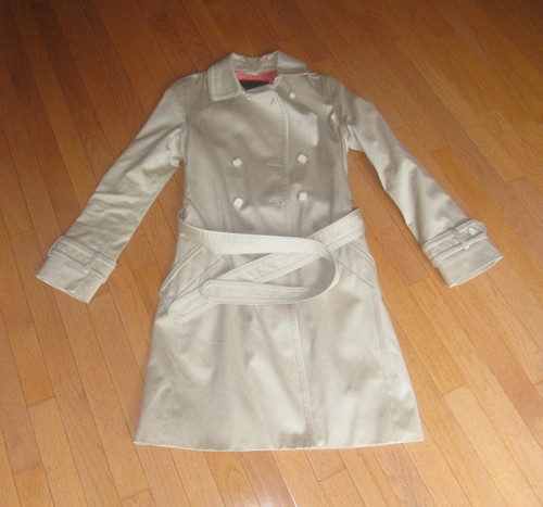 Coach Tan Doppiopetto Cravatta Cintura Trench Cappotto Piccolo Vintage Giacca Cachi