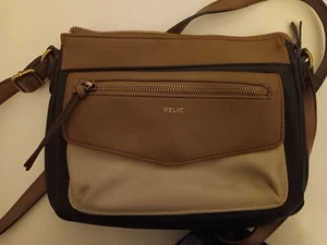 Relic Crossbody Brown Beige Brown Black zip and magnet enclosure - Picture 1 of 6