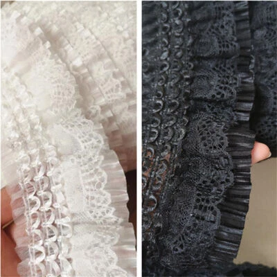 1 Yard Lace Chiffon Pleated Ruffle Trim Embroidery Ribbon Wedding Dress Sewing - Image 1 of 4