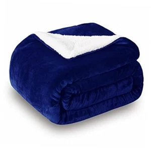 Sherpa Fleece Throw Blanket, Double-Sided Super Soft Luxurious 50"×60" Blue - Picture 1 of 7