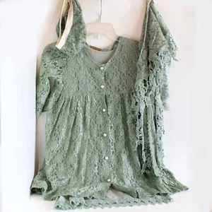 Little Girls Sage Green Lace Dress W/ Shawl And Hat Size 5/6 Pineapple Patch - Picture 1 of 8