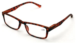 Men Rectangular Readers Matte Reading Glasses Spring Hinge Rubberized Tortoise - Picture 1 of 2