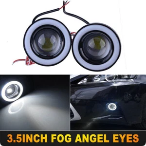 Car 3.5in Angel Eye White Halo Ring LED DRL Projector COB Fog Driving Light Lamp - Picture 1 of 9