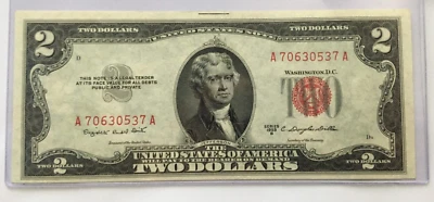 1953 B $2.00 TWO DOLLAR RED SEAL NOTE nice uncirculated AA block - Image 1 of 2