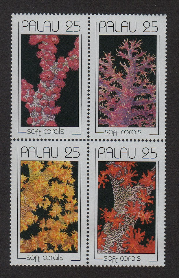 PALAU, SCOTT # 227-230, MNH BLOCK OF 4 COLORFUL SOFT CORALS & FISH YEAR 1990 - Image 1 of 1