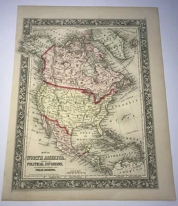 NORTH AMERICA POLAR REGIONS 1860 AUGUSTUS MITCHELL ANTIQUE MAP 19TH CENTURY - Picture 1 of 7